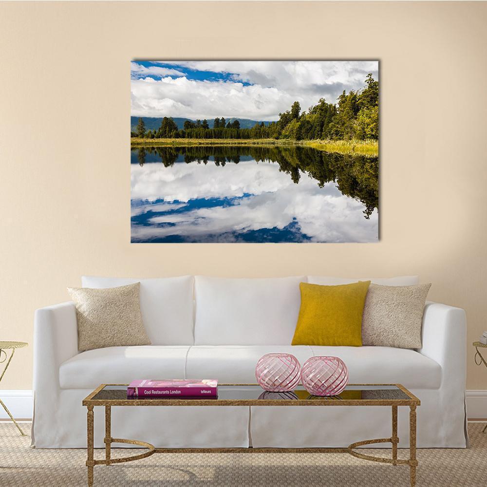 Clouds On Lake Matheson Canvas Wall Art-1 Piece-Gallery Wrap-48" x 32"-Tiaracle