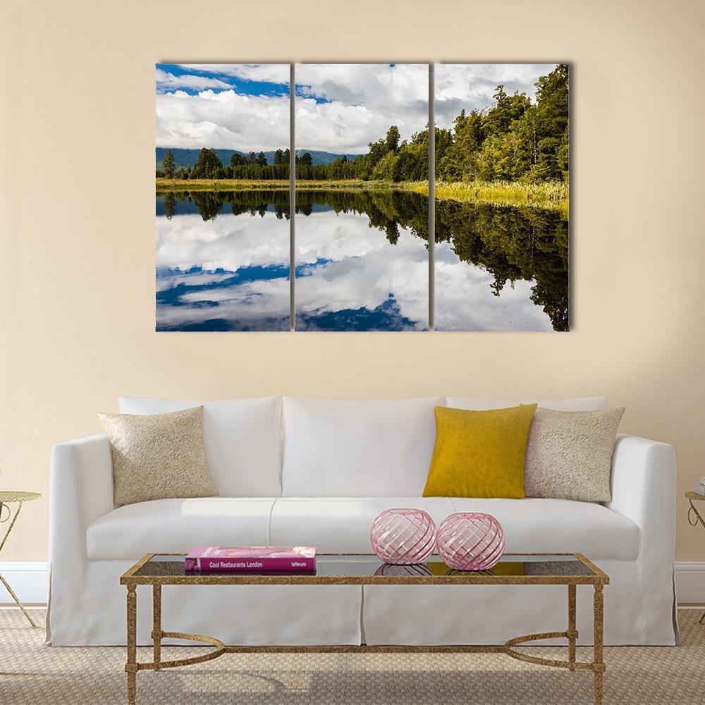 Clouds On Lake Matheson Canvas Wall Art-3 Horizontal-Gallery Wrap-37" x 24"-Tiaracle