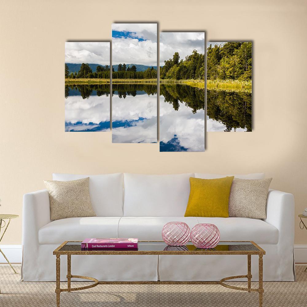 Clouds On Lake Matheson Canvas Wall Art-4 Pop-Gallery Wrap-50" x 32"-Tiaracle