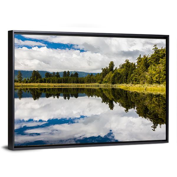 Clouds On Lake Matheson Canvas Wall Art-3 Horizontal-Gallery Wrap-25" x 16"-Tiaracle