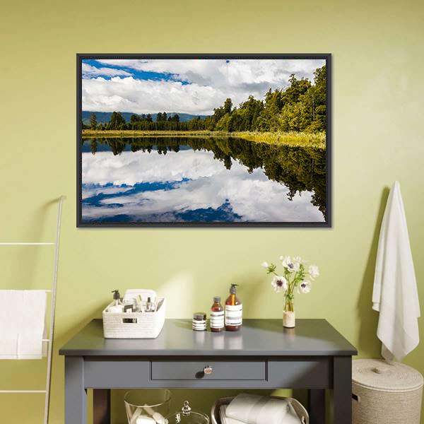 Clouds On Lake Matheson Canvas Wall Art-3 Horizontal-Gallery Wrap-25" x 16"-Tiaracle
