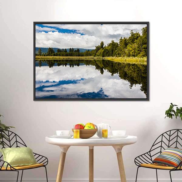 Clouds On Lake Matheson Canvas Wall Art-1 Piece-Floating Frame-24" x 16"-Tiaracle