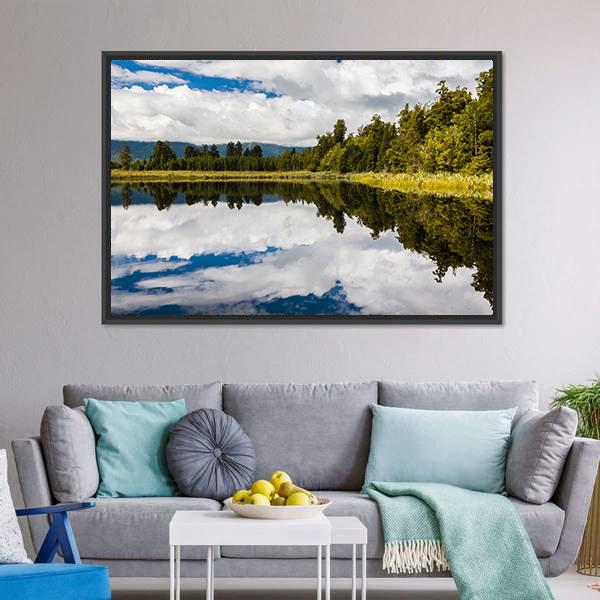 Clouds On Lake Matheson Canvas Wall Art-3 Horizontal-Gallery Wrap-25" x 16"-Tiaracle
