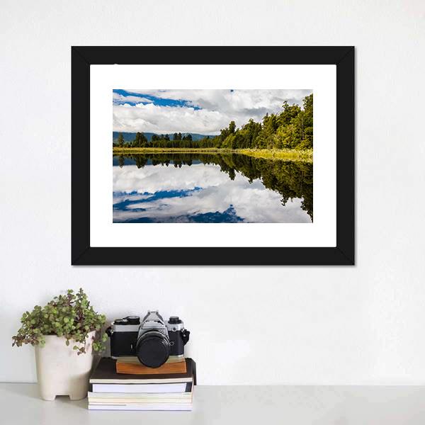 Clouds On Lake Matheson Canvas Wall Art-3 Horizontal-Gallery Wrap-25" x 16"-Tiaracle