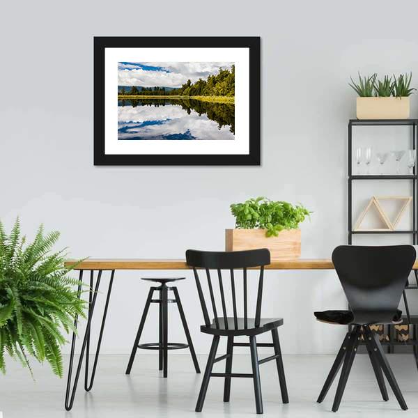 Clouds On Lake Matheson Canvas Wall Art-3 Horizontal-Gallery Wrap-25" x 16"-Tiaracle