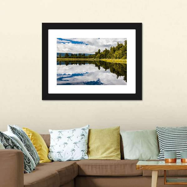 Clouds On Lake Matheson Canvas Wall Art-1 Piece-Framed Print-20" x 16"-Tiaracle