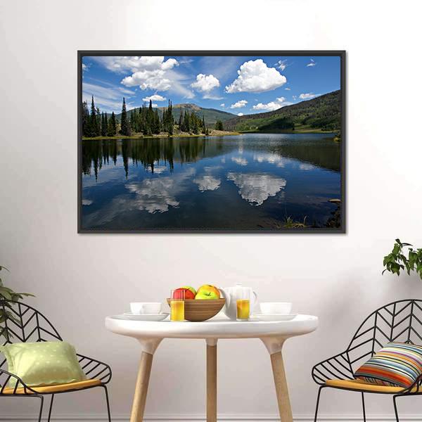 Clouds On Pearl Lake Canvas Wall Art-1 Piece-Floating Frame-24&quot; x 16&quot;-Tiaracle