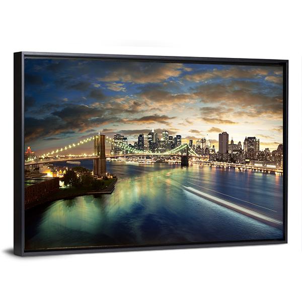Clouds Over Brooklyn Bridge Canvas Wall Art-3 Horizontal-Gallery Wrap-25" x 16"-Tiaracle