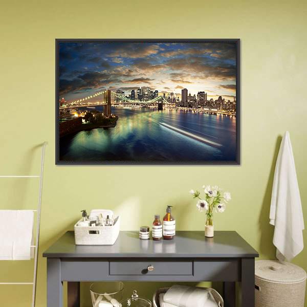 Clouds Over Brooklyn Bridge Canvas Wall Art-3 Horizontal-Gallery Wrap-25" x 16"-Tiaracle