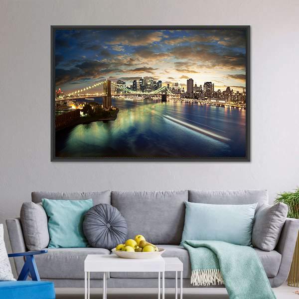 Clouds Over Brooklyn Bridge Canvas Wall Art-3 Horizontal-Gallery Wrap-25" x 16"-Tiaracle