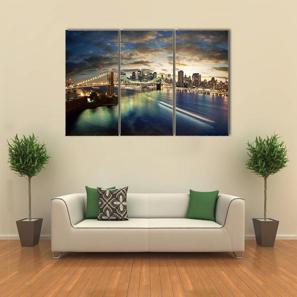 Clouds Over Brooklyn Bridge Canvas Wall Art-3 Horizontal-Gallery Wrap-37" x 24"-Tiaracle