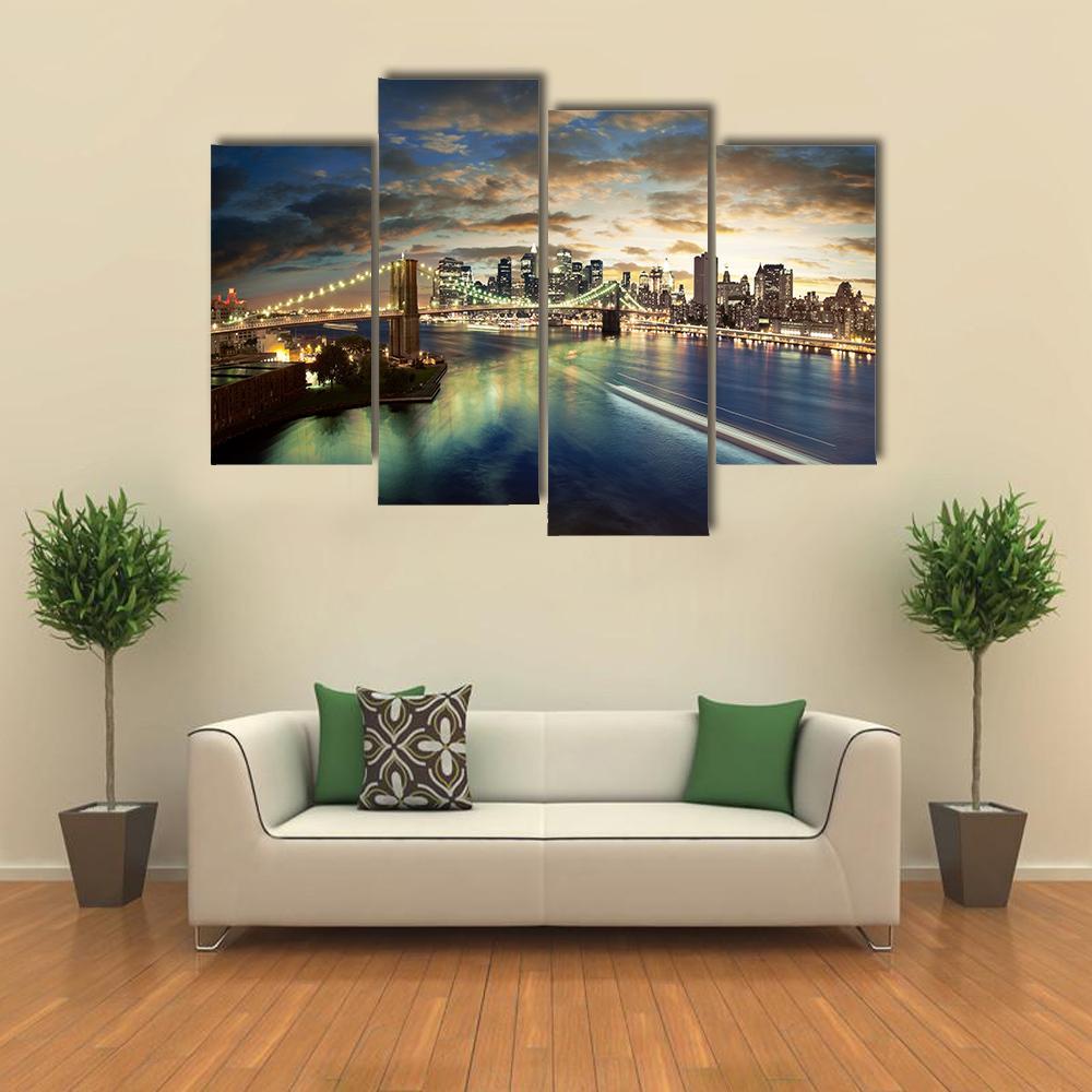 Clouds Over Brooklyn Bridge Canvas Wall Art-4 Pop-Gallery Wrap-50" x 32"-Tiaracle