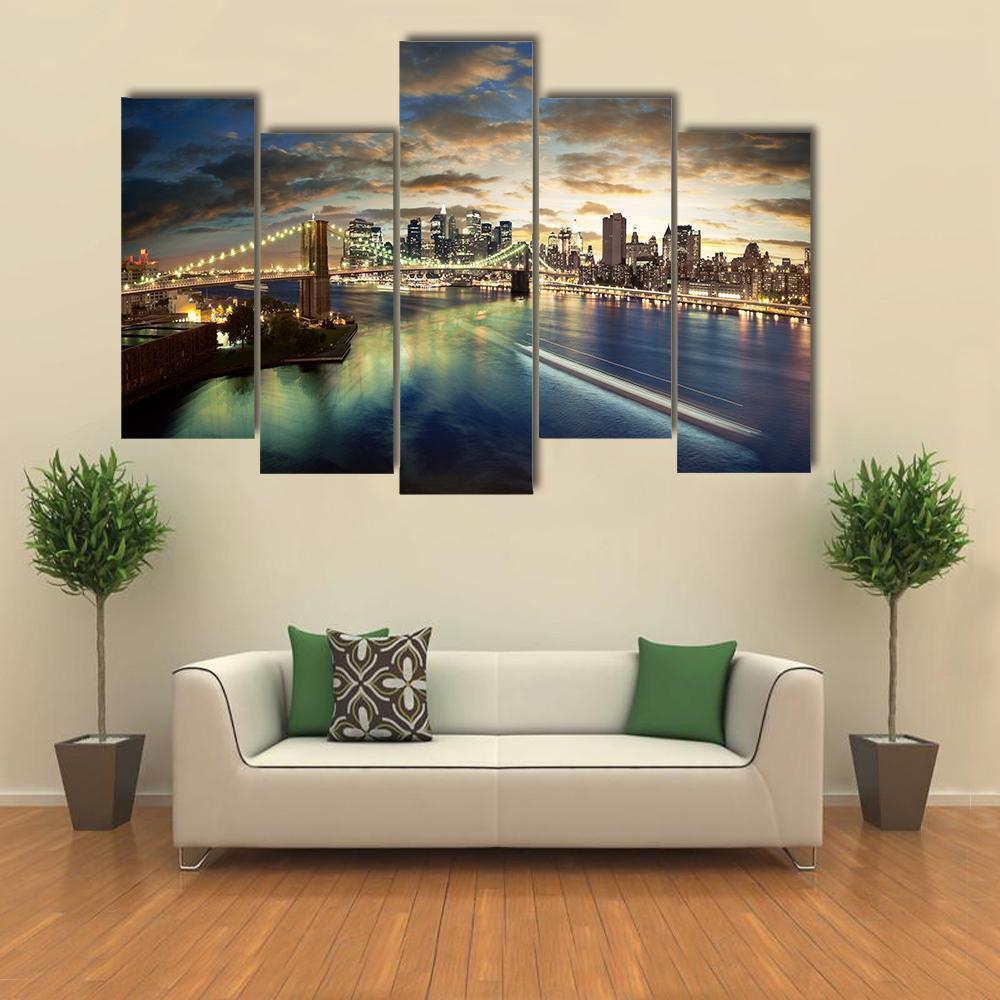 Clouds Over Brooklyn Bridge Canvas Wall Art-5 Pop-Gallery Wrap-47" x 32"-Tiaracle