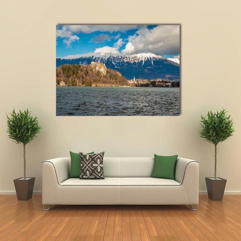 Clouds Over Lake Bled Canvas Wall Art-1 Piece-Gallery Wrap-48" x 32"-Tiaracle