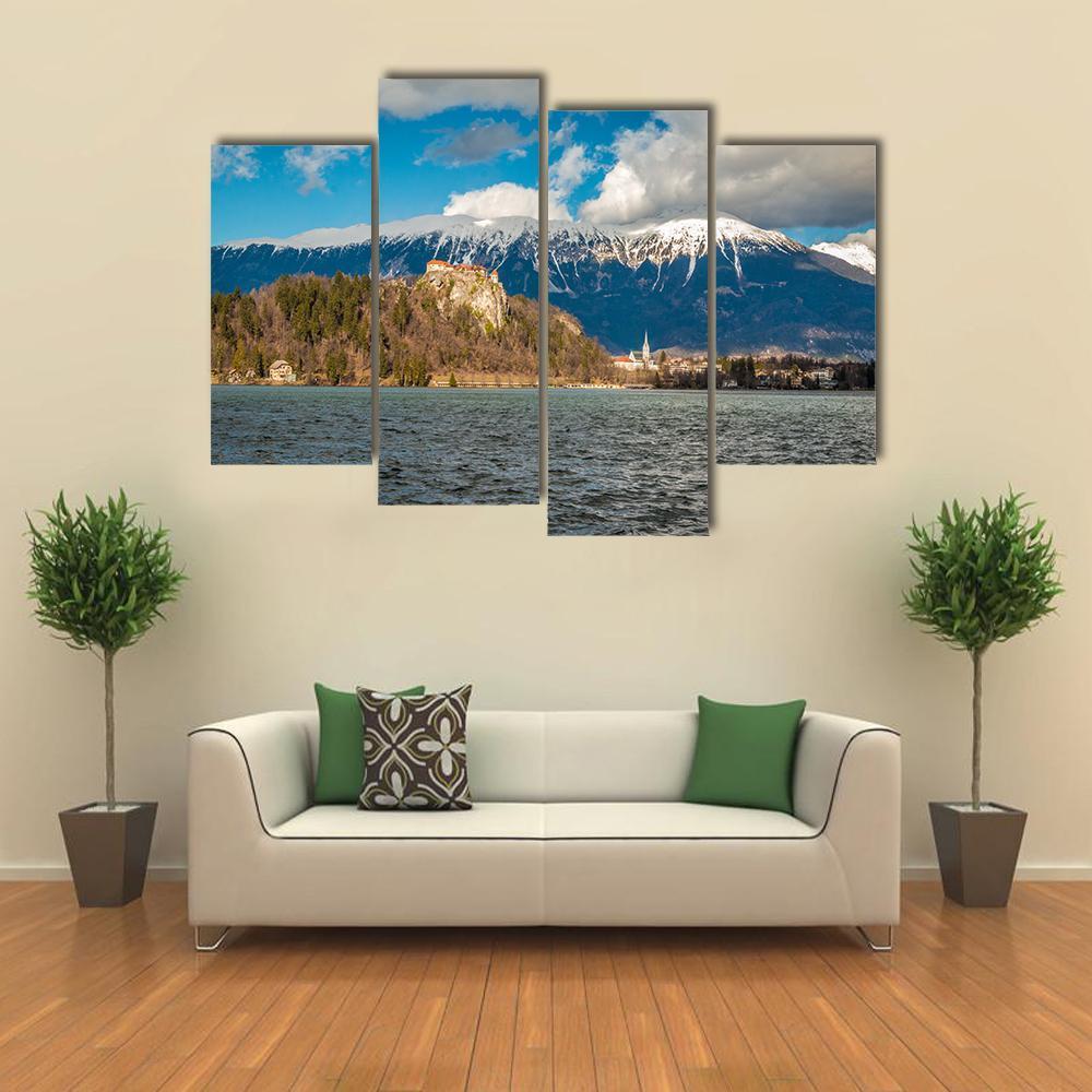 Clouds Over Lake Bled Canvas Wall Art-4 Pop-Gallery Wrap-50" x 32"-Tiaracle