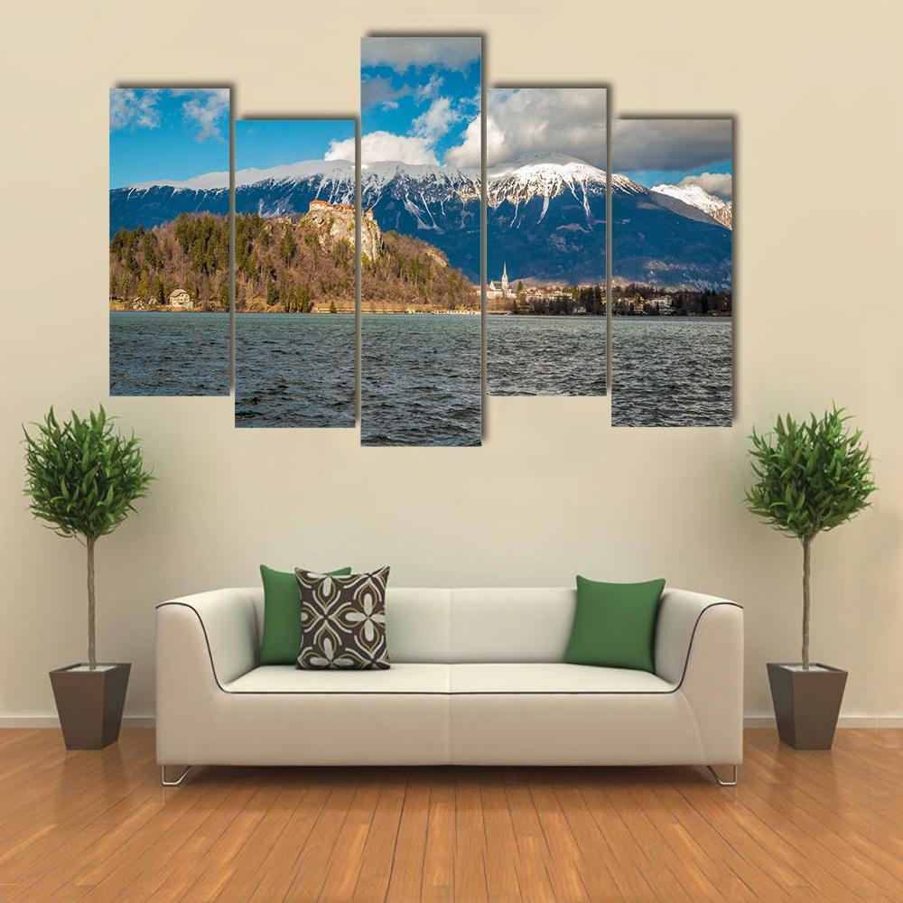 Clouds Over Lake Bled Canvas Wall Art-5 Pop-Gallery Wrap-47" x 32"-Tiaracle