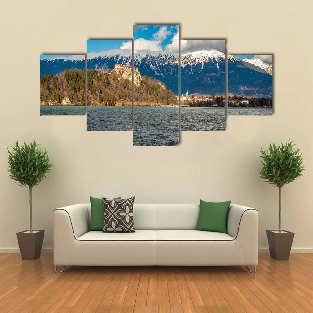 Clouds Over Lake Bled Canvas Wall Art-5 Star-Gallery Wrap-62" x 32"-Tiaracle