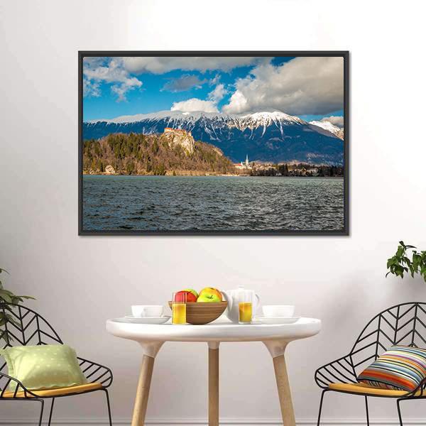 Clouds Over Lake Bled Canvas Wall Art-1 Piece-Floating Frame-24" x 16"-Tiaracle