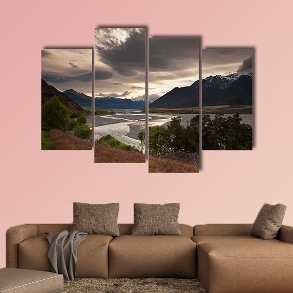 Clouds Over Lake Canvas Wall Art-4 Pop-Gallery Wrap-50&quot; x 32&quot;-Tiaracle