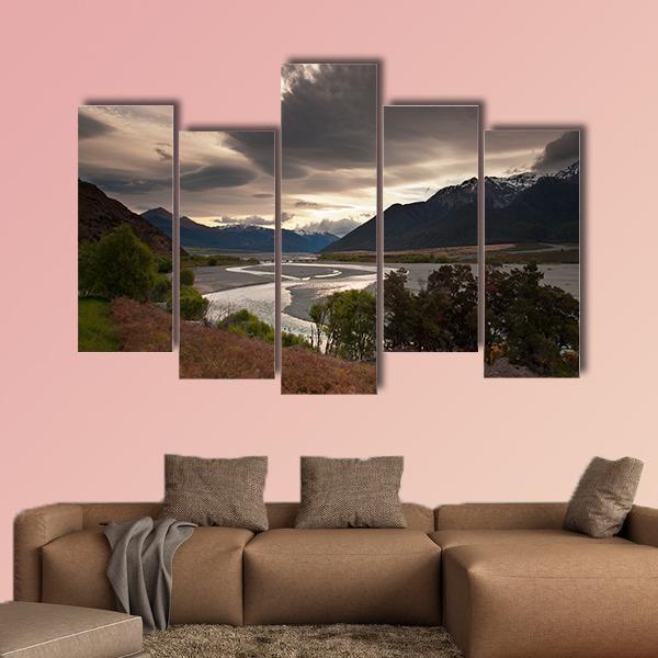 Clouds Over Lake Canvas Wall Art-5 Pop-Gallery Wrap-47&quot; x 32&quot;-Tiaracle