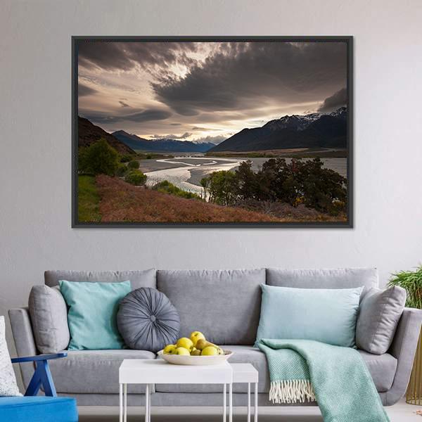 Clouds Over Lake Panoramic Canvas Wall Art-1 Piece-36" x 12"-Tiaracle
