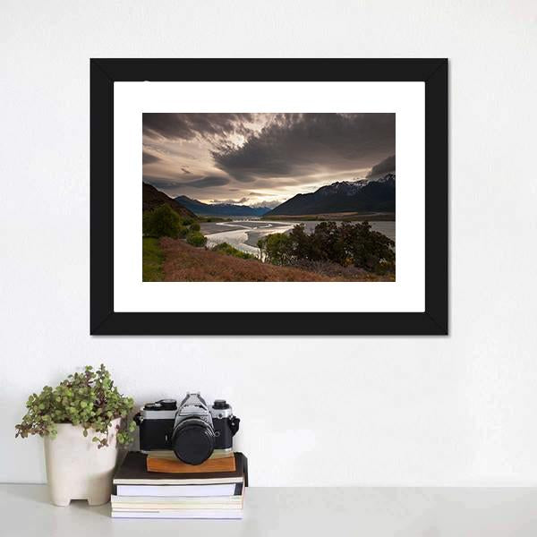Clouds Over Lake Panoramic Canvas Wall Art-1 Piece-36" x 12"-Tiaracle