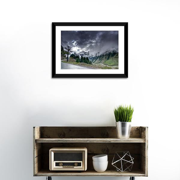 Clouds Over Mountains Canvas Wall Art-1 Piece-Framed Print-20" x 16"-Tiaracle