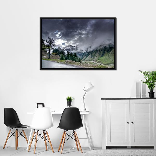 Clouds Over Mountains Canvas Wall Art-1 Piece-Floating Frame-24" x 16"-Tiaracle