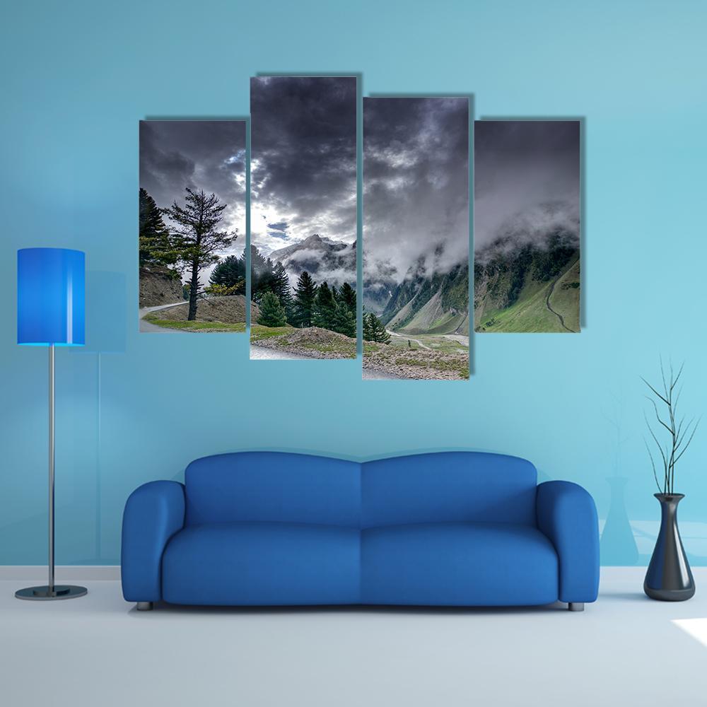 Clouds Over Mountains Canvas Wall Art-4 Pop-Gallery Wrap-50" x 32"-Tiaracle