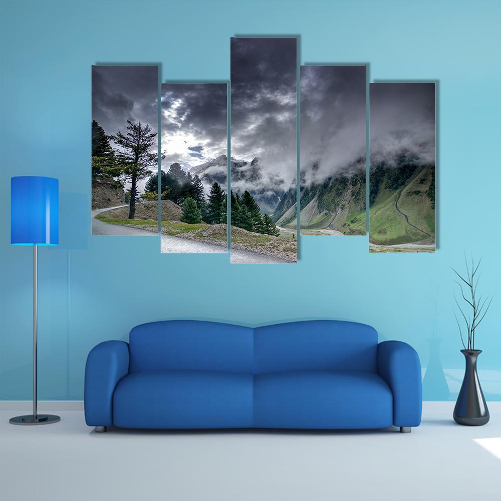 Clouds Over Mountains Canvas Wall Art-5 Pop-Gallery Wrap-47" x 32"-Tiaracle