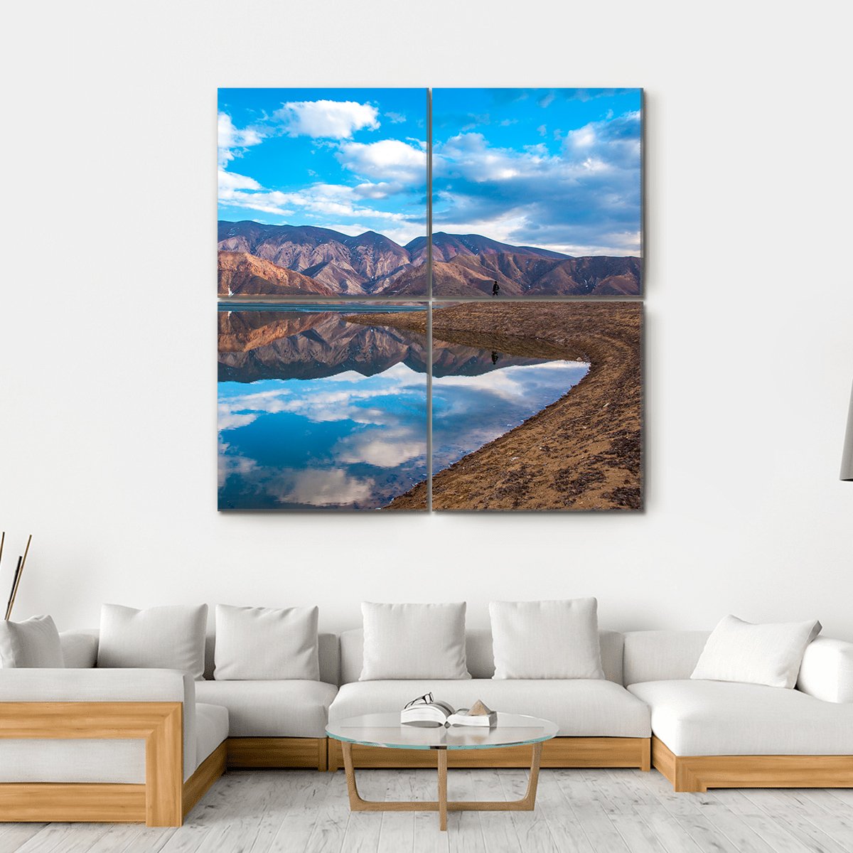 Clouds Reflection On River Canvas Wall Art-4 Square-Gallery Wrap-17" x 17"-Tiaracle