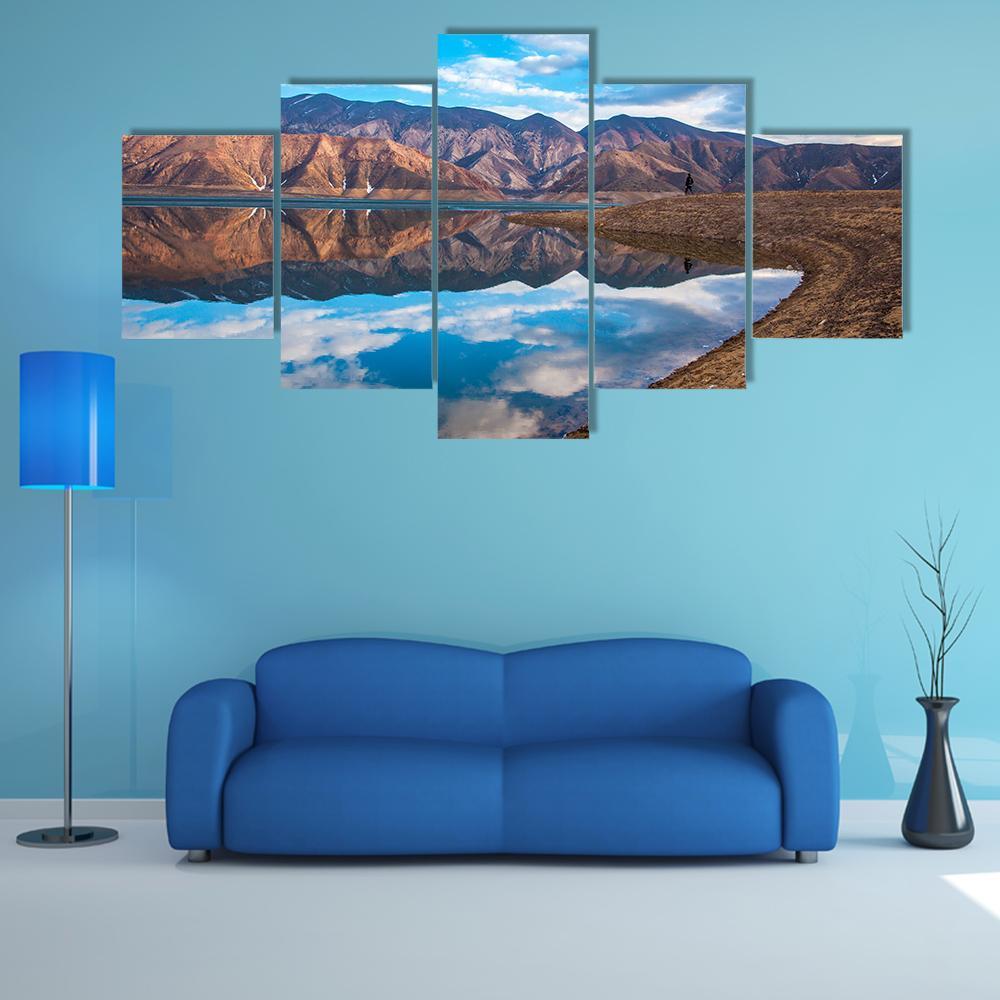 Clouds Reflection On River Canvas Wall Art-5 Star-Gallery Wrap-62" x 32"-Tiaracle