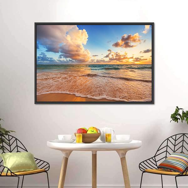 Cloudscape Over Caribbean Sea Canvas Wall Art-1 Piece-Floating Frame-24" x 16"-Tiaracle