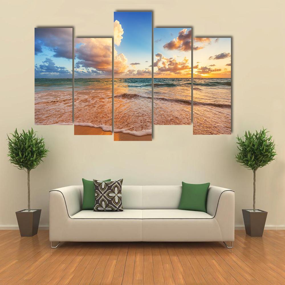 Cloudscape Over Caribbean Sea Canvas Wall Art-5 Pop-Gallery Wrap-47" x 32"-Tiaracle