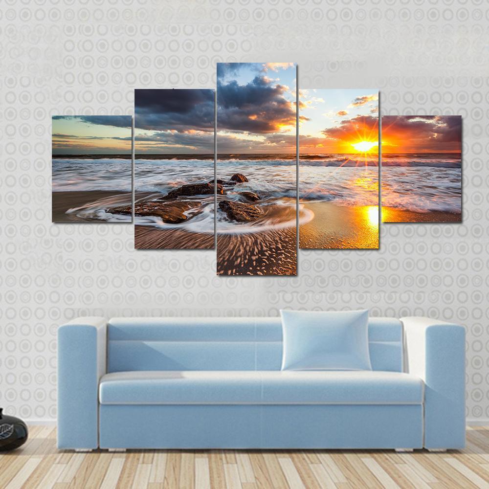 Cloudscape Over Sea Canvas Wall Art-5 Star-Gallery Wrap-62&quot; x 32&quot;-Tiaracle