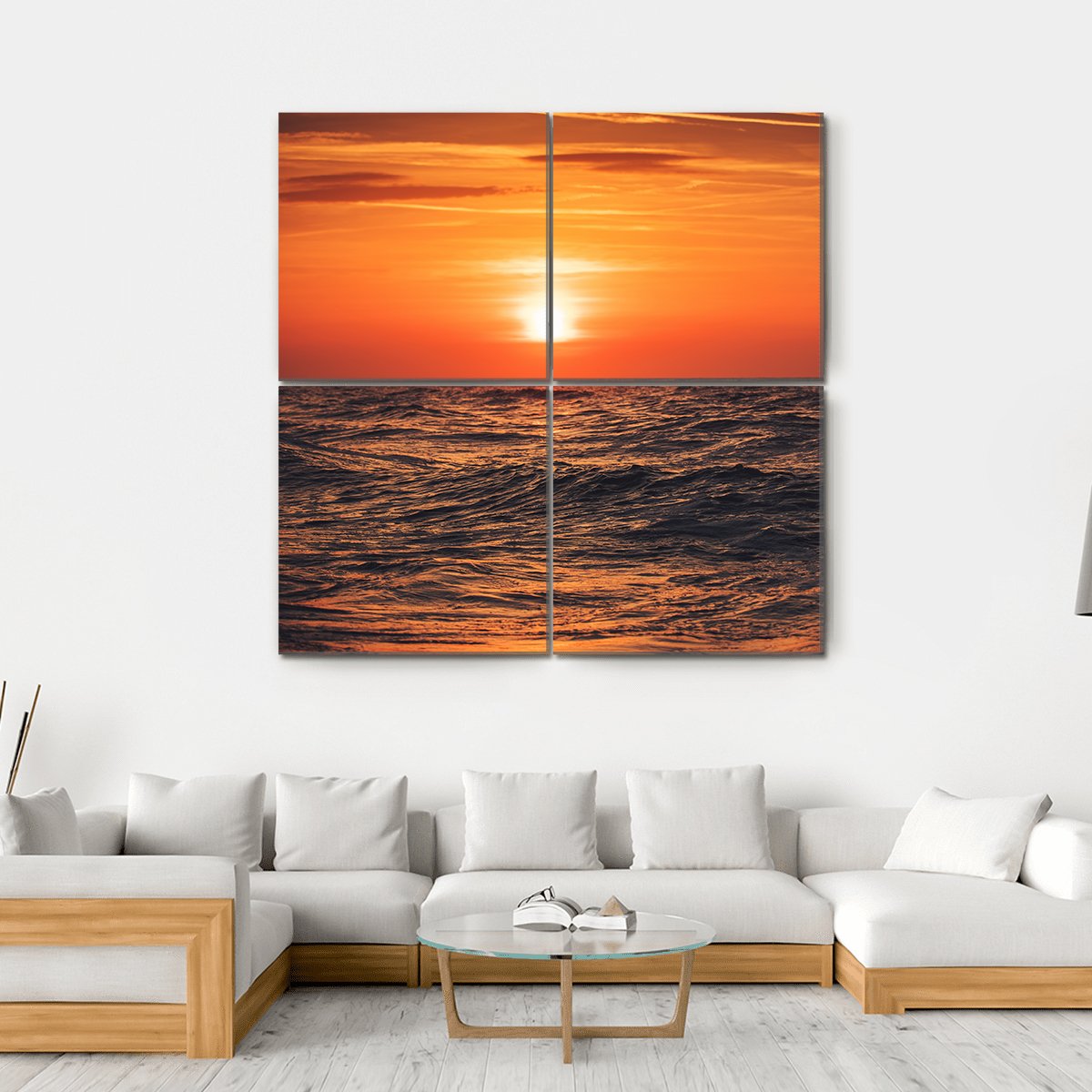Sunrise Over Ocean Canvas Wall Art-4 Square-Gallery Wrap-17" x 17"-Tiaracle