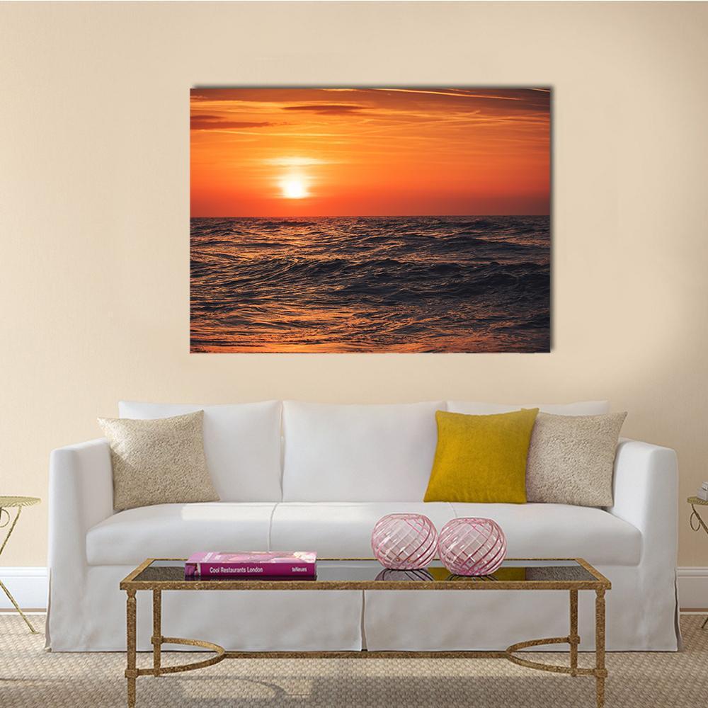 Sunrise Over Ocean Canvas Wall Art-1 Piece-Gallery Wrap-48" x 32"-Tiaracle