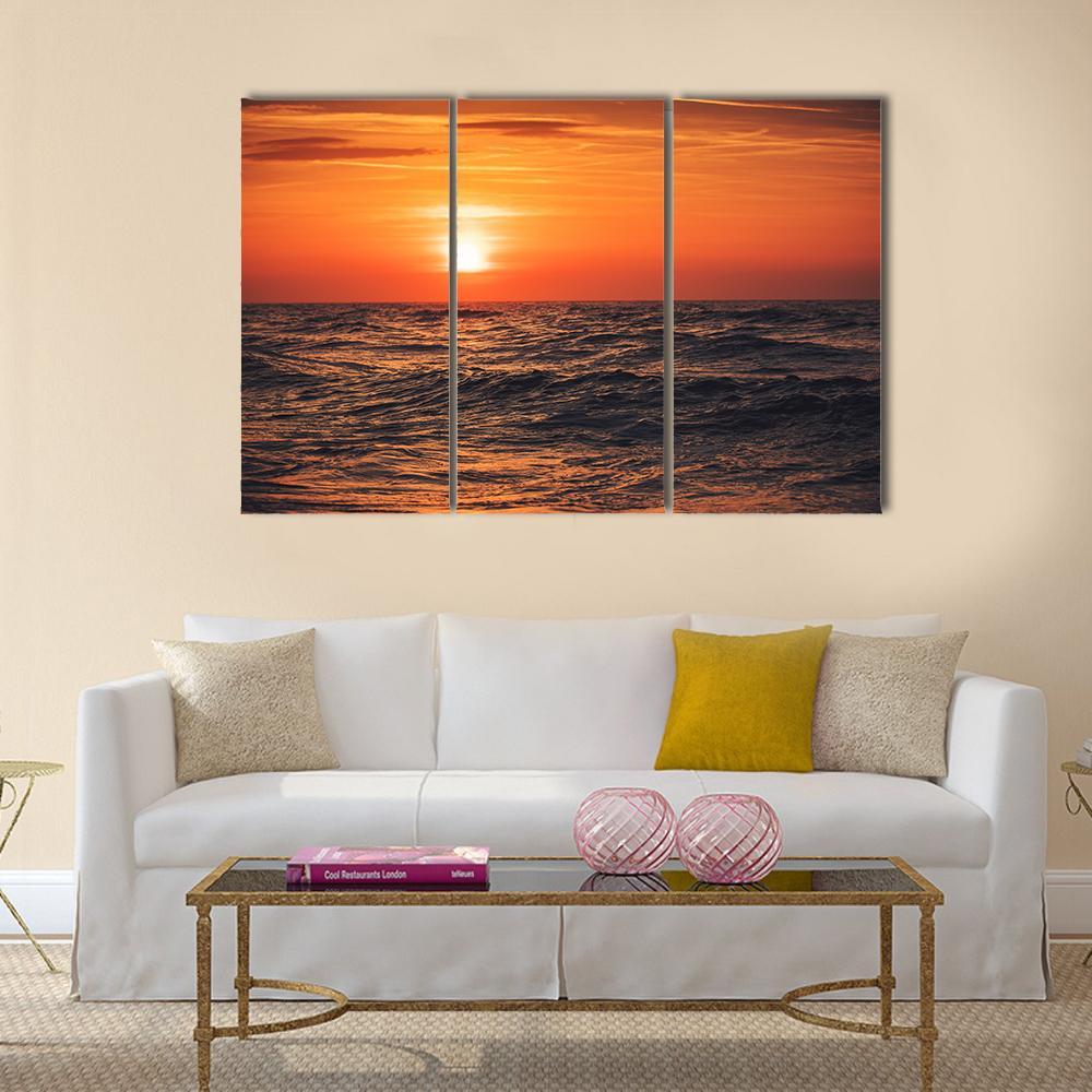 Sunrise Over Ocean Canvas Wall Art-3 Horizontal-Gallery Wrap-37" x 24"-Tiaracle