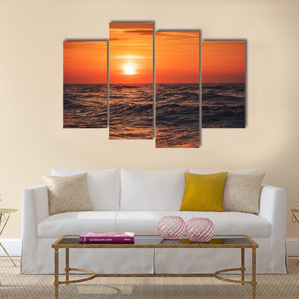 Sunrise Over Ocean Canvas Wall Art-4 Pop-Gallery Wrap-50" x 32"-Tiaracle