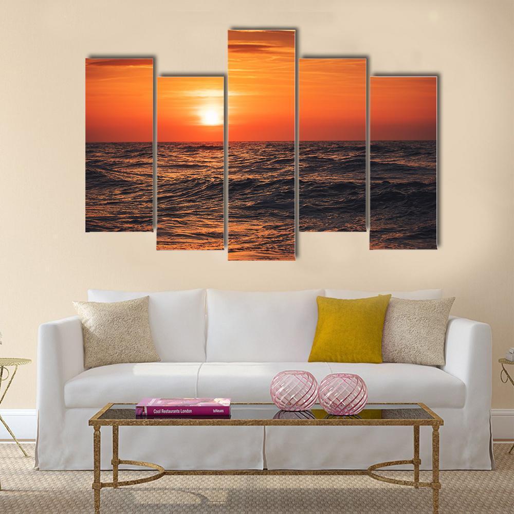 Sunrise Over Ocean Canvas Wall Art-5 Pop-Gallery Wrap-47" x 32"-Tiaracle