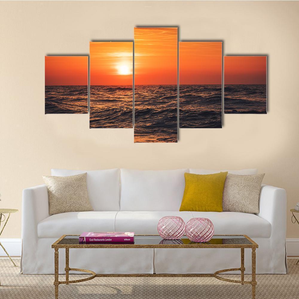 Sunrise Over Ocean Canvas Wall Art-4 Pop-Gallery Wrap-50" x 32"-Tiaracle