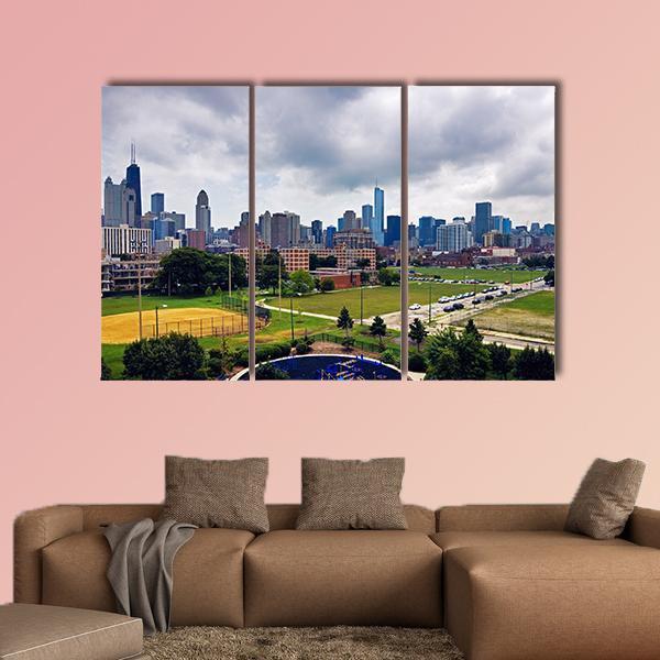 Cloudy Day In Chicago Canvas Wall Art-3 Horizontal-Gallery Wrap-37" x 24"-Tiaracle