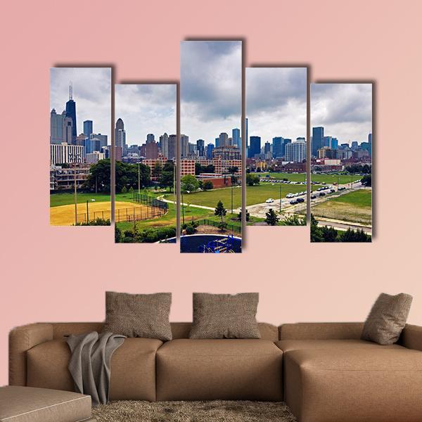 Cloudy Day In Chicago Canvas Wall Art-5 Pop-Gallery Wrap-47" x 32"-Tiaracle