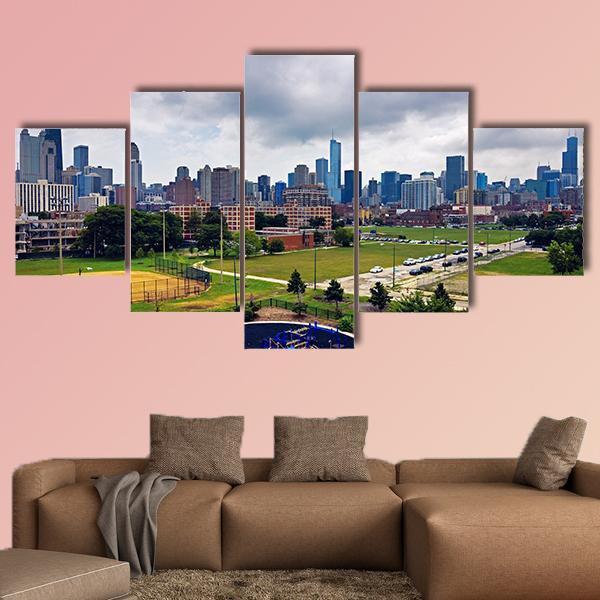 Cloudy Day In Chicago Canvas Wall Art-5 Star-Gallery Wrap-62" x 32"-Tiaracle