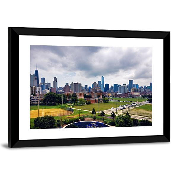Cloudy Day In Chicago Panoramic Canvas Wall Art-1 Piece-36" x 12"-Tiaracle