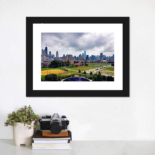 Cloudy Day In Chicago Panoramic Canvas Wall Art-1 Piece-36" x 12"-Tiaracle