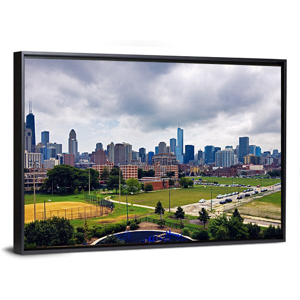 Cloudy Day In Chicago Panoramic Canvas Wall Art-1 Piece-36" x 12"-Tiaracle