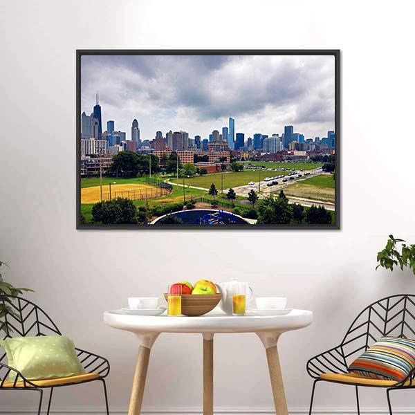 Cloudy Day In Chicago Panoramic Canvas Wall Art-1 Piece-36" x 12"-Tiaracle