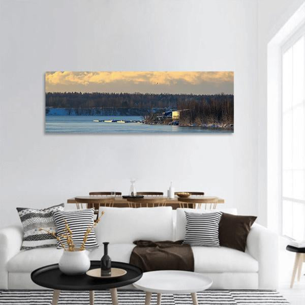 Cloudy Sky Over River Panoramic Canvas Wall Art-1 Piece-36" x 12"-Tiaracle