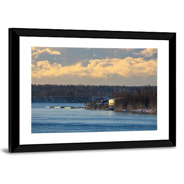 Cloudy Sky Over River Panoramic Canvas Wall Art-1 Piece-36" x 12"-Tiaracle